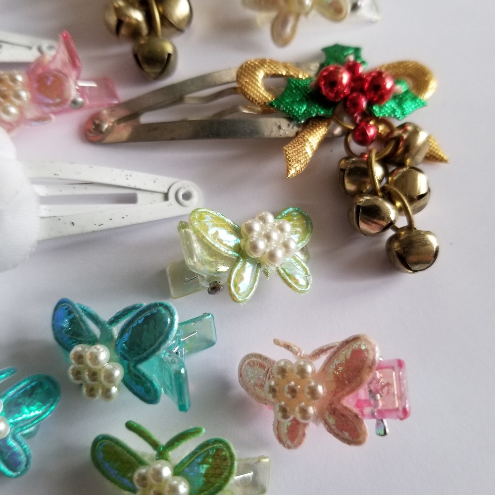 Lot of hair clips vintage to newer barrettes butterfly holiday Christmas - Picture 8 of 12